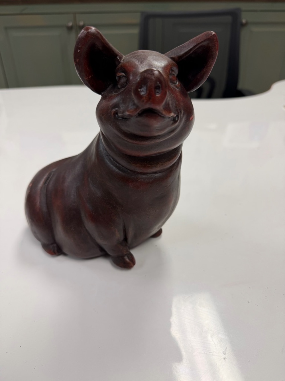 Decorative Smiling Pig Figurine in Dark Brown - Home Accents